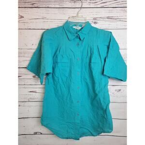 Vtg Gitano Blue Oversized Pleated Short Sleeve Button Up Shirt Womens Size Small